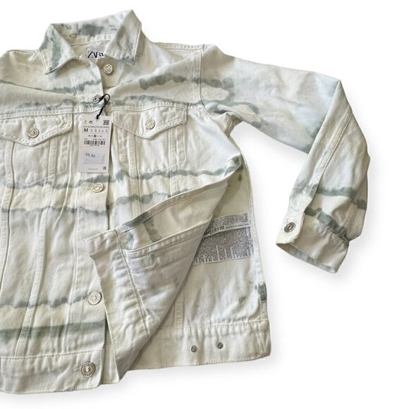 Zara TIE-DYE Denim Jacket, Size M, White/green,  New with tag - Picture 8 of 14